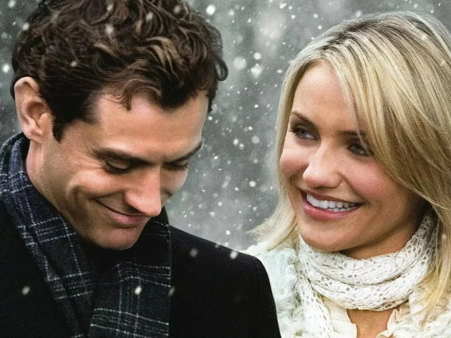Film still from the film 'The Holiday' picturing Jude Law and Cameron Diaz.
