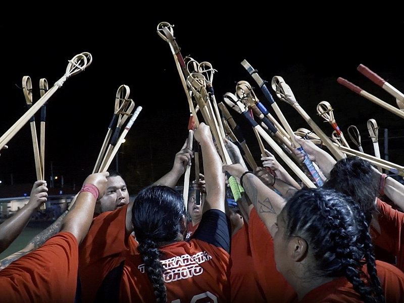 Film still from a movie featuring Indigenous athletes.