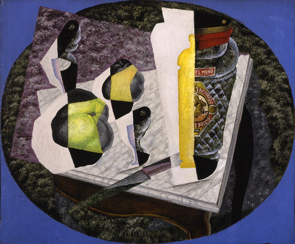 Oil painting of an abstract still life by Diego Rivera.